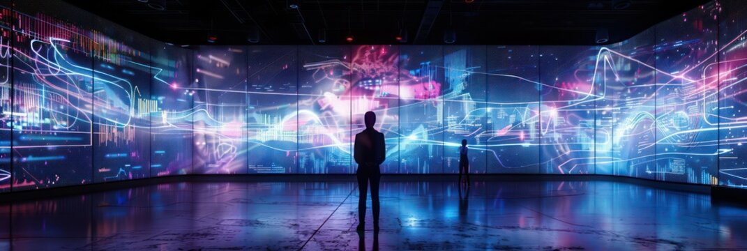 Interactive digital art exhibit with light patterns