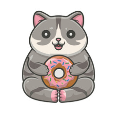 kawaii fat cat graphic with pink donut