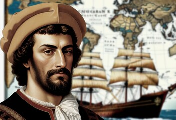 Amerigo Vespucci was an Italian navigator, explorer and cartographer, He was the first to understand that the Indies of Columbus were a new continent, generative ai - obrazy, fototapety, plakaty