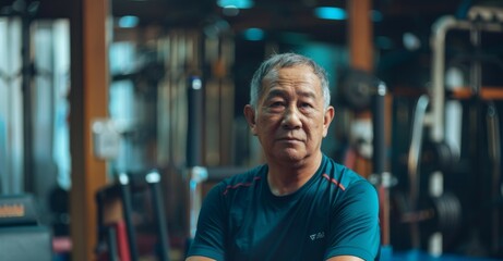 Fototapeta premium Elderly Asian man in a sporty room