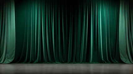 Theater green Velvet Curtains with lights and shadows. Magic theater stage
