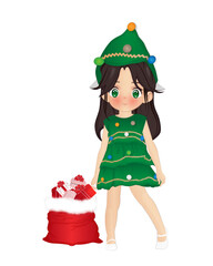 girl dressed as a christmas tree