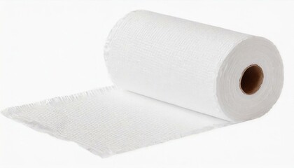 Fototapeta premium Roll of white disposable nonwoven fabric towels clipping path white background