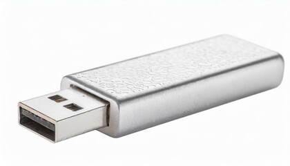 Side view of silver USB memory stick isolated clipping path white background