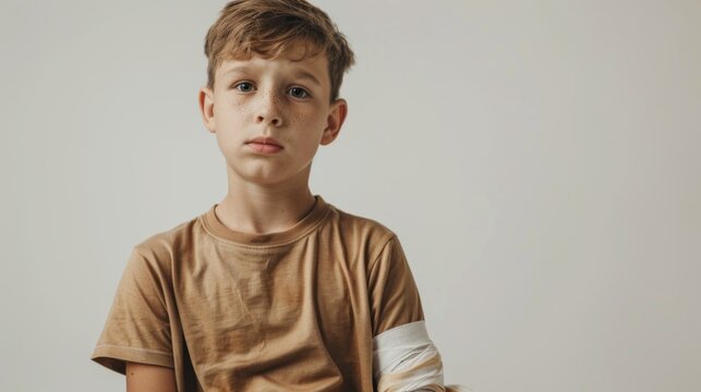 Portrait of a young boy with a neutral expression on a clean background