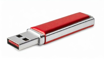 Side view of silver USB memory stick isolated clipping path white background