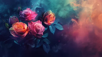 Poster red rose on blue background © duasembilan