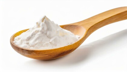 Wooden spoon of corn starch clipping path white background