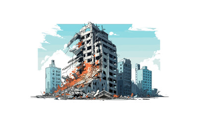 destroyed skyscraper demolished building vector isolated illustration