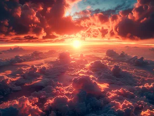 Rolgordijnen Rising sun high above the clouds, Stunning sunset landscape © Falk