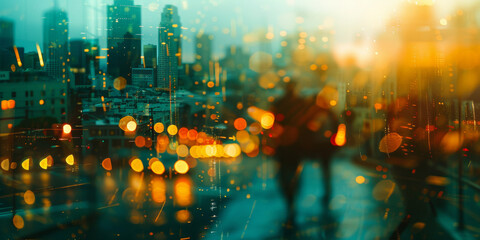Fototapeta premium Twilight Metropolis: A Dazzling Urban Mosaic by Generative AI.