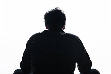 Lonely man silhouette in studio feeling sad and isolated white background