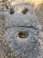 Matate Acorn Grinding Holes from when the Chumash Native American Indians live on the Coast of California