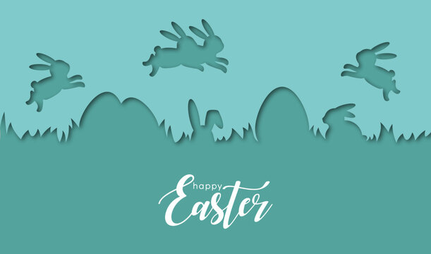Happy easter colorful paper cut rabbit egg card. Vector 10 eps.