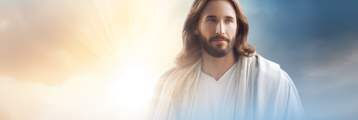 A Divine Portrayal of Jesus Christ Illuminating Love and Compassion - obrazy, fototapety, plakaty