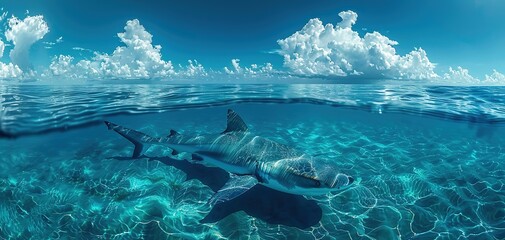 Tiger shark swimming in shallow water during a shark dive