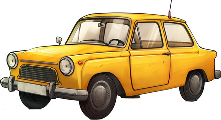 Golden Era: Illustration of a Yellow Vintage Car