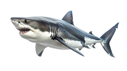 Obraz premium A great white shark isolated on a white background