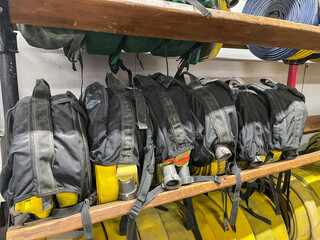 Fire Hoses on a Haning Rack Ready to be deployed by fire crews