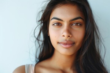 Naklejka premium Picture of an attractive Indian woman with flawless skin on a white backdrop