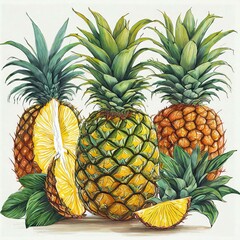 Bodegon piña fruta tropical dibujo