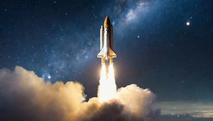 Foto op Canvas The spaceship takes off into the starry sky. The rocket launches into space. concept  © adobedesigner