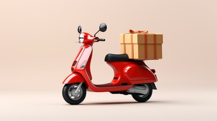 Delivery scooter on plain background, ecommerce delivery transportation concept