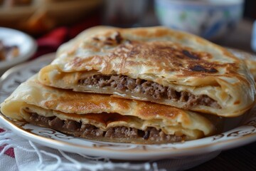 Savoury meat filled pancakes made at home