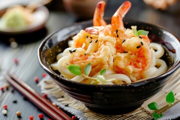 Fototapeta na wymiar Shrimp tempura in udon Japanese cuisine