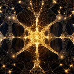 Naklejka premium A complex network of interwoven lines and nodes that create a fractal-like pattern.