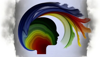 Fototapeta premium Abstract Silhouette with Colorful Mind Waves Concept