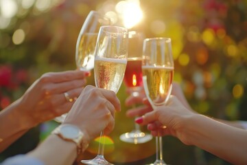 People in a close up footage toasting and touching wine glasses.