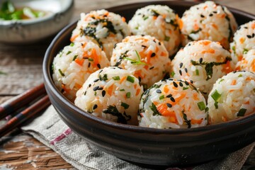Traditional Korean rice ball a famous food with rice vegetables and seaweed