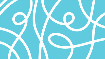 Wide abstract background with hand drawn white line, doodle. Horizontal banner with blue background