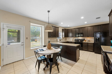 a home dining room in a kitchen