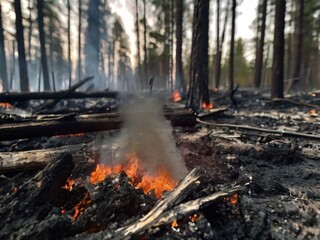 Forest fire and some devastation in natural landscape