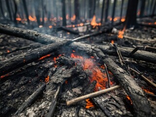 Forest fire and some devastation in natural landscape
