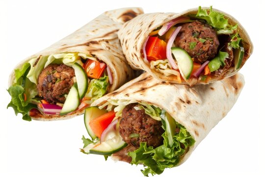 Vegetarian kebab wrap with halloumi grilled cheese salad onions cabbage cucumber carrot and dressing