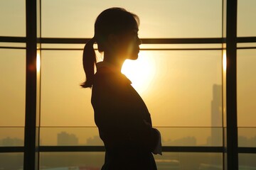 Young Asian businesswoman s silhouette