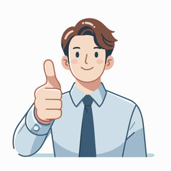 Flat design illustration of businessman giving thumbs up gesture, symbolizing success and approval in business concept