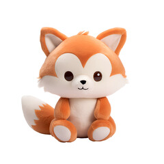 Plush stuffed animal toy featuring a charming orange fox, Isolated on Transparent Background, PNG