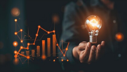 creative ideas for marketing and finance business plan. glowing light bulb with futuristic graphic icon.