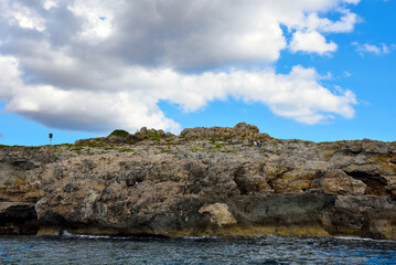 The caves of the ionian Sea side of Santa Maria di Leuca seen from the tourist boat