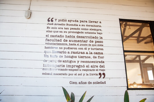 ARACATACA, COLOMBIA - FEBRUARY 1, 2024:  Museum House where the Colombian Nobel Prize of literature Gabriel Garcia Marquez was born in Aracataca. Fragments about the house in his books.
