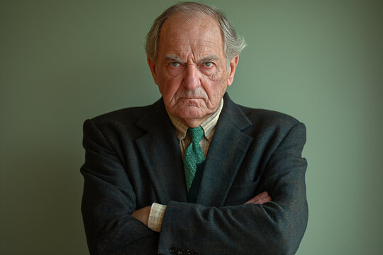 Superb businessman, portrait of a bitter and arrogant boss, wealth envy and green economy