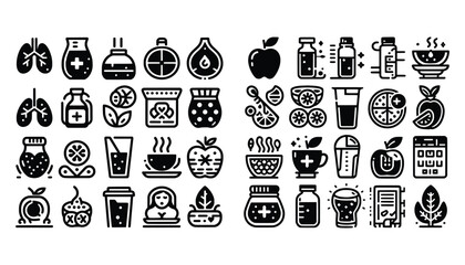 Detox and cleanse related editable stroke outline icons set isolated on white background flat vector illustration. generative ai