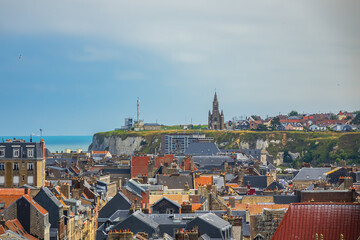 Obraz premium Wonderful panoramic view of Dieppe town, the fishing port on the English Channel, at the mouth of Arques river. Dieppe, Normandy, France.