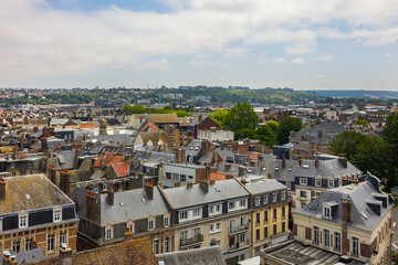 Wonderful panoramic view of Dieppe town, the fishing port on the English Channel, at the mouth of Arques river. Dieppe, Normandy, France.