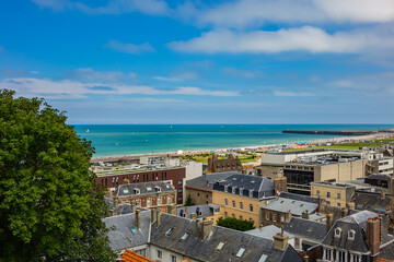 Wonderful panoramic view of Dieppe town, the fishing port on the English Channel, at the mouth of Arques river. Dieppe, Normandy, France.