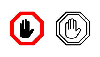 Stop icon set. stop road sign. hand stop icon vector